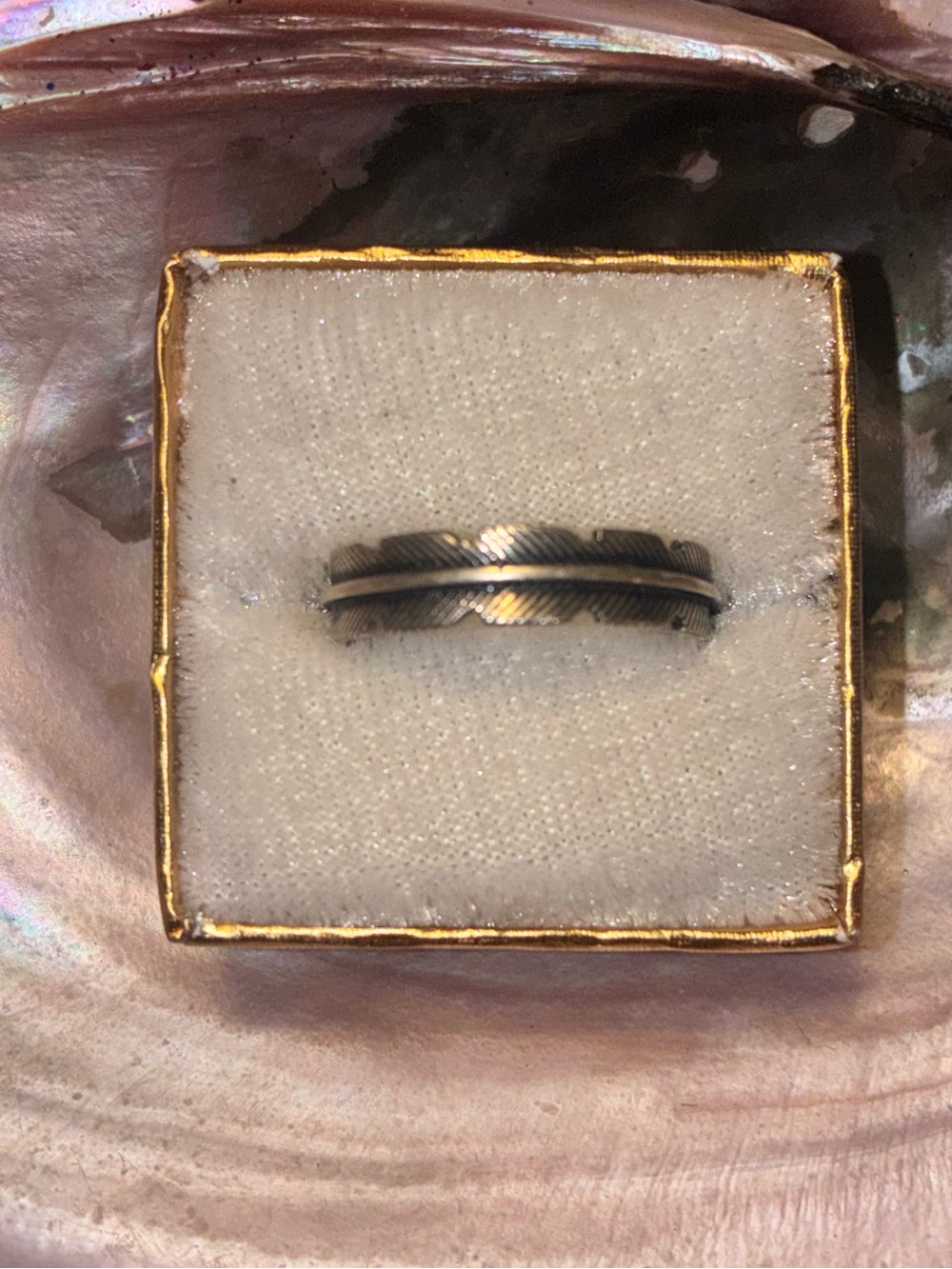Feather-Textured Sterling Silver Ring-adjustable